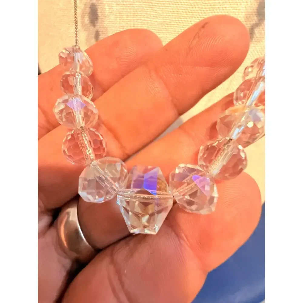 Vintage Crystal Beaded Necklace 42” + 3”